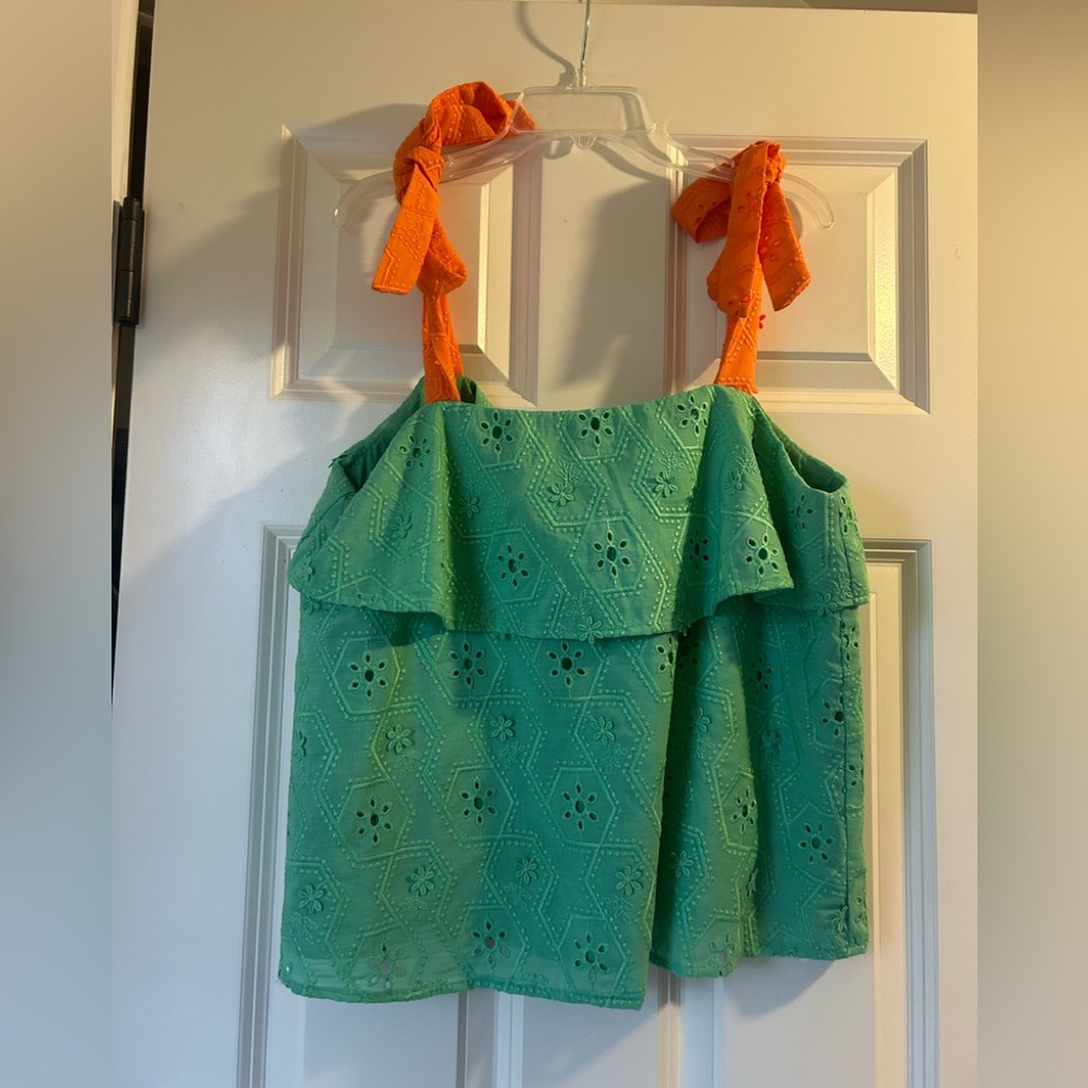 Greylin women’s Green and Orange Eyelet Top